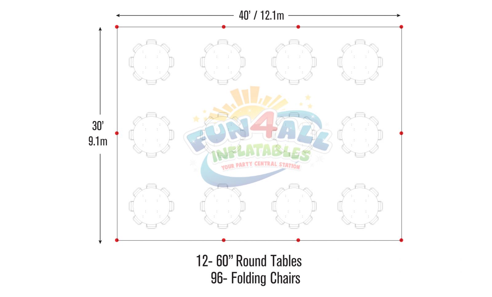 30x40 frame tent seating chart seating for 96